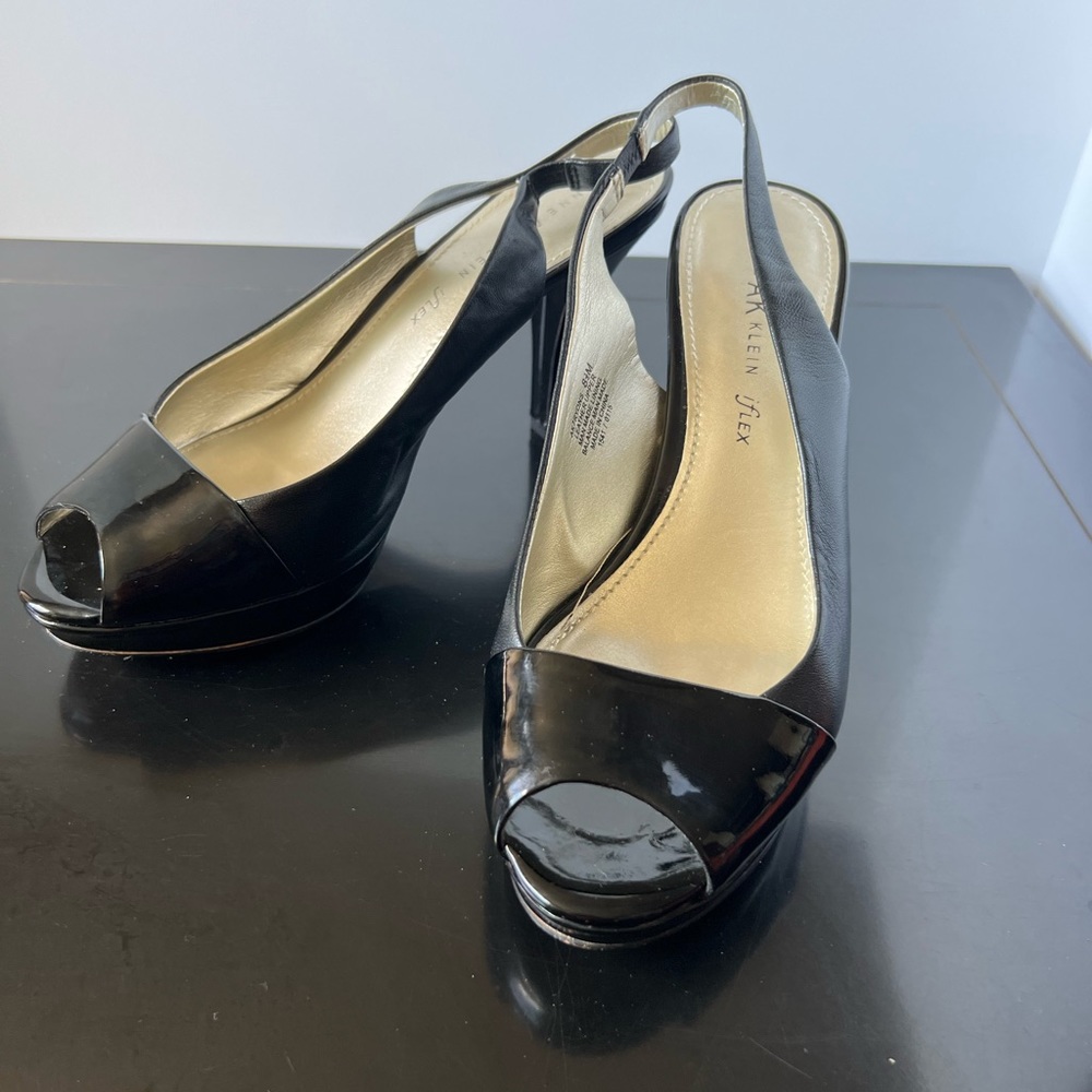 Black Anne Klein iFlex Patent and Leather Slingback Platform Pumps